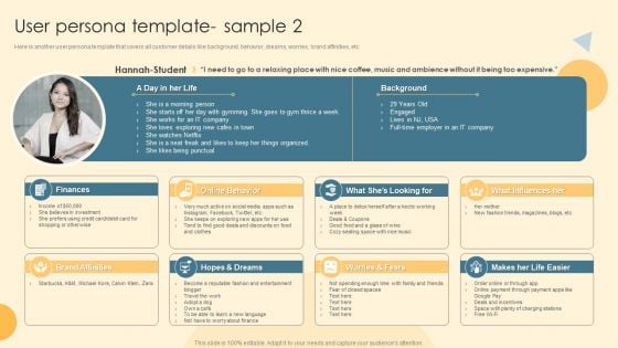 Service Blueprint And Design Procedure User Persona Template Sample 2 Infographics PDF Service Blueprint And Design Procedure User Persona Template Sample 2 Infographics PDF