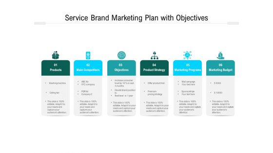 Service Brand Marketing Plan With Objectives Ppt PowerPoint Presentation Gallery Gridlines PDF