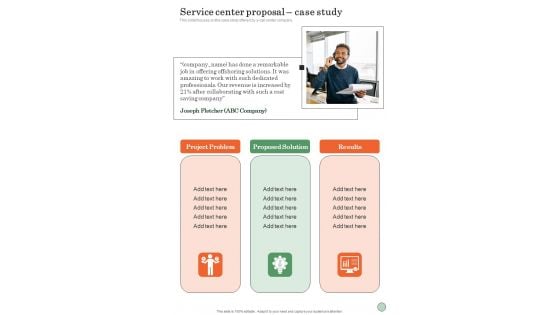 Service Center Proposal Case Study One Pager Sample Example Document Service Center Proposal Case Study One Pager Sample Example Document