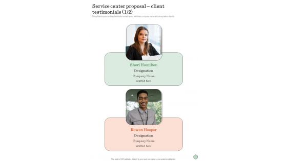 Service Center Proposal Client Testimonials One Pager Sample Example Document Service Center Proposal Client Testimonials One Pager Sample Example Document