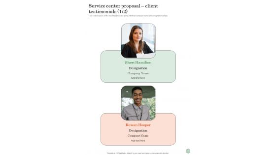 Service Center Proposal Client Testimonials One Pager Sample Example Document