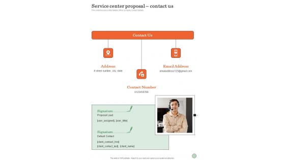 Service Center Proposal Contact Us One Pager Sample Example Document