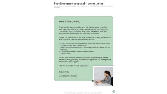 Service Center Proposal Cover Letter One Pager Sample Example Document