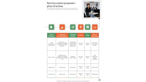 Service Center Proposal Plan Of Action One Pager Sample Example Document