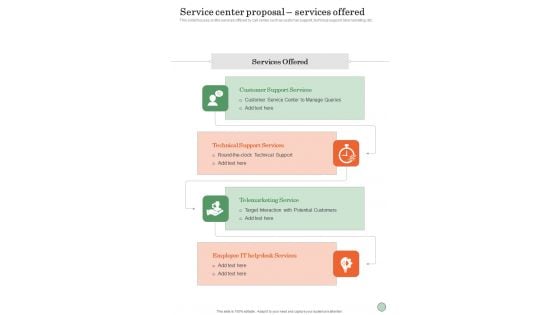 Service Center Proposal Services Offered One Pager Sample Example Document