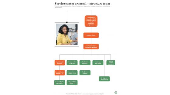 Service Center Proposal Structure Team One Pager Sample Example Document