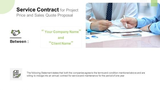 Service Contract For Project Price And Sales Quote Proposal Template PDF