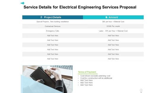 Service Details For Electrical Engineering Services Proposal Ppt Slides Maker PDF