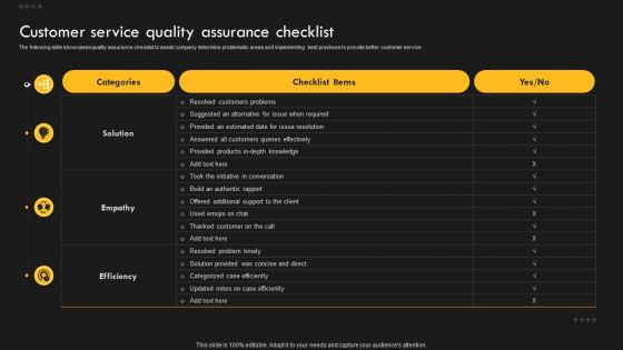 Service Improvement Techniques For Client Retention Customer Service Quality Assurance Checklist Themes PDF