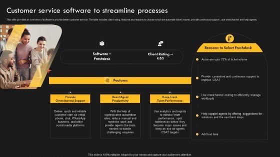 Service Improvement Techniques For Client Retention Customer Service Software To Streamline Sample PDF