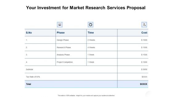 Service Market Research Your Investment For Market Research Services Proposal Professional PDF