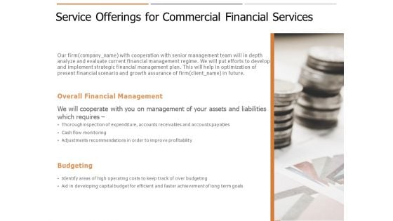 Service Offerings For Commercial Financial Services Ppt PowerPoint Presentation Infographic Template Information