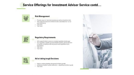 Service Offerings For Investment Advisor Service Contd Ppt Infographic Template Design Ideas PDF