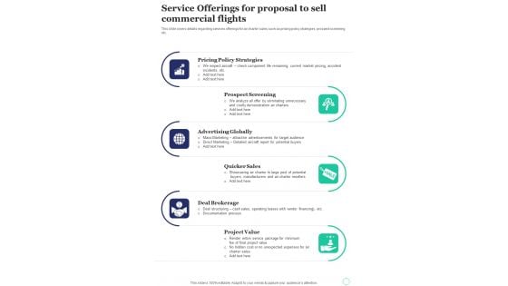 Service Offerings For Proposal To Sell Commercial Flights One Pager Sample Example Document