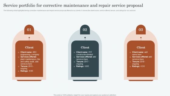 Service Portfolio For Corrective Maintenance And Repair Service Proposal Download PDF