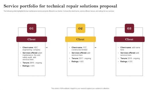 Service Portfolio For Technical Repair Solutions Proposal Microsoft PDF