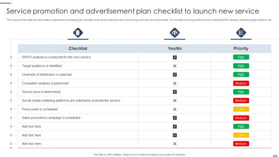 Service Promotion And Advertisement Plan Checklist To Launch New Service Information PDF