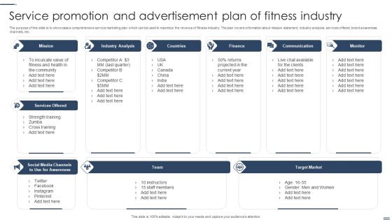 Service Promotion And Advertisement Plan Of Fitness Industry Themes PDF