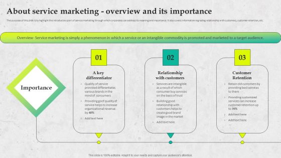 Service Promotion Plan About Service Marketing Overview And Its Importance Structure PDF