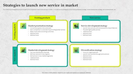 Service Promotion Plan Strategies To Launch New Service In Market Portrait PDF