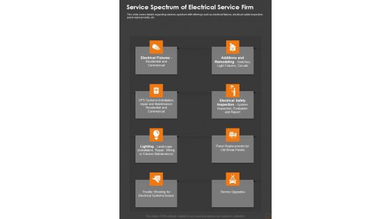 Service Spectrum Of Electrical Service Firm One Pager Sample Example Document