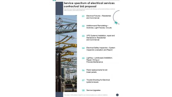 Service Spectrum Of Electrical Services Contractual Bid Proposal One Pager Sample Example Document Service Spectrum Of Electrical Services Contractual Bid Proposal One Pager Sample Example Document