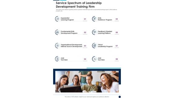 Service Spectrum Of Leadership Development Training Firm One Pager Sample Example Document