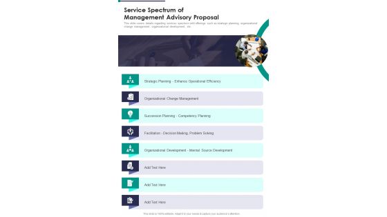 Service Spectrum Of Management Advisory Proposal One Pager Sample Example Document