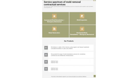 Service Spectrum Of Mold Removal Contractual Services One Pager Sample Example Document Service Spectrum Of Mold Removal Contractual Services One Pager Sample Example Document