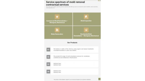 Service Spectrum Of Mold Removal Contractual Services One Pager Sample Example Document