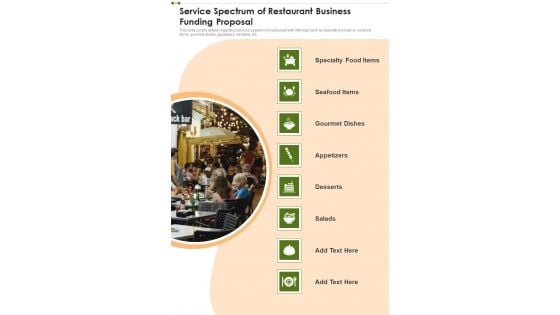 Service Spectrum Of Restaurant Business Funding Proposal One Pager Sample Example Document