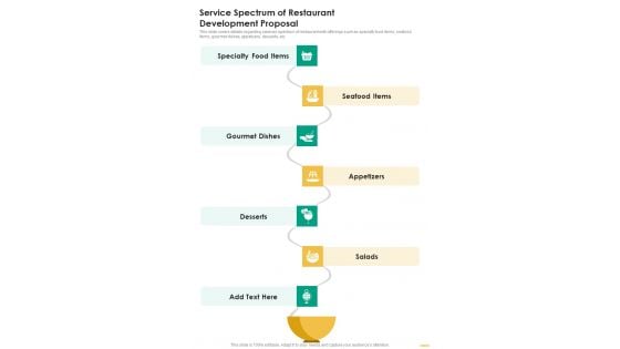 Service Spectrum Of Restaurant Development Proposal One Pager Sample Example Document Service Spectrum Of Restaurant Development Proposal One Pager Sample Example Document