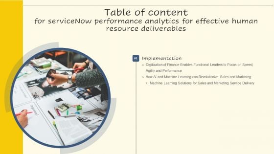 Servicenow Performance Analytics For Effective Human Resource Deliverables Table Of Content Clipart PDF