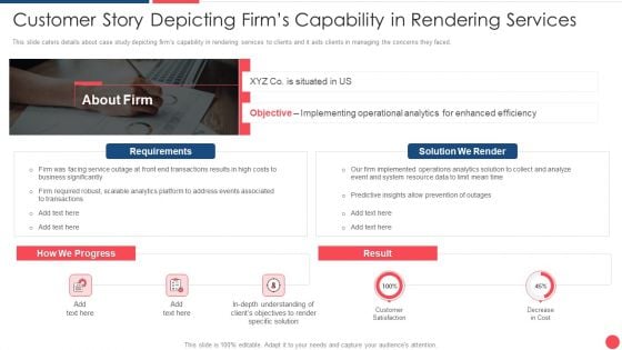 Services Marketing Sales Customer Story Depicting Firms Capability In Rendering Services Ppt Pictures Rules V