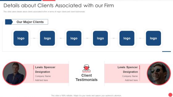 Services Marketing Sales Details About Clients Associated With Our Firm Ppt Styles Topics PDF Services Marketing Sales Details About Clients Associated With Our Firm Ppt Styles Topics PDF