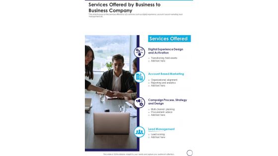 Services Offered By Business To Business Company One Pager Sample Example Document