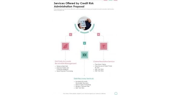 Services Offered By Credit Risk Administration Proposal One Pager Sample Example Document Services Offered By Credit Risk Administration Proposal One Pager Sample Example Document