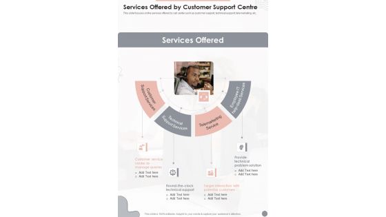 Services Offered By Customer Support Centre One Pager Sample Example Document