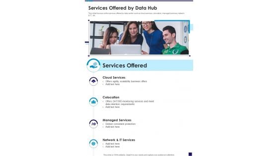 Services Offered By Data Hub One Pager Sample Example Document Services Offered By Data Hub One Pager Sample Example Document