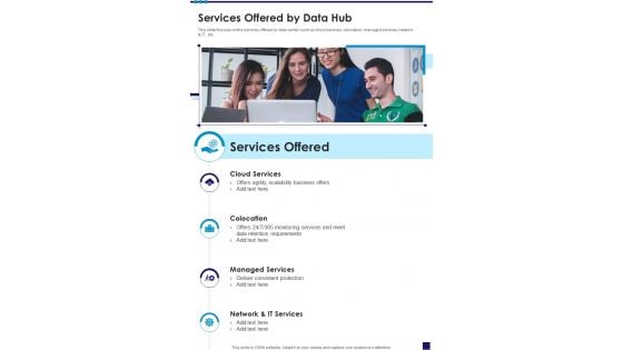 Services Offered By Data Hub One Pager Sample Example Document