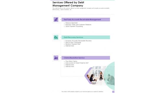 Services Offered By Debt Management Company One Pager Sample Example Document