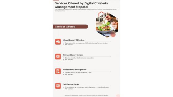 Services Offered By Digital Cafeteria Management Proposal One Pager Sample Example Document