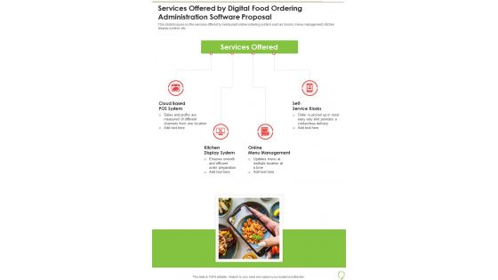 Services Offered By Digital Food Ordering Administration Software Proposal One Pager Sample Example Document Services Offered By Digital Food Ordering Administration Software Proposal One Pager Sample Example Document