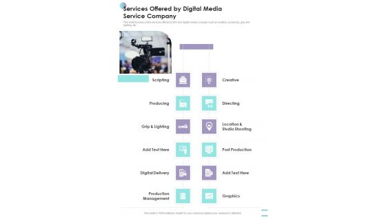 Services Offered By Digital Media Service Company One Pager Sample Example Document