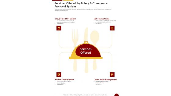 Services Offered By Eatery E Commerce Proposal System One Pager Sample Example Document