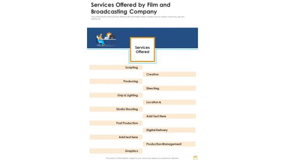 Services Offered By Film And Broadcasting Company One Pager Sample Example Document