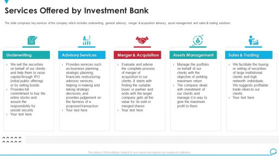 Services Offered By Investment Bank Deal Pitchbook IPO Clipart PDF