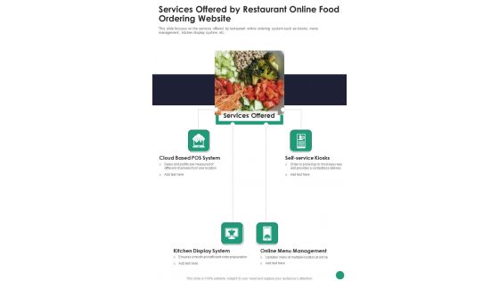 Services Offered By Restaurant Online Food Ordering Website One Pager Sample Example Document Services Offered By Restaurant Online Food Ordering Website One Pager Sample Example Document