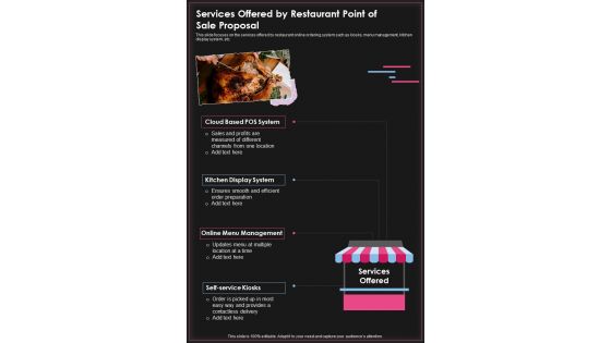 Services Offered By Restaurant Point Of Sale Proposal One Pager Sample Example Document