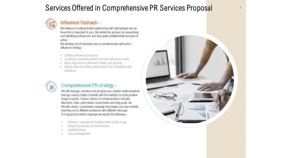 Services Offered In Comprehensive PR Services Proposal Ppt PowerPoint Presentation Infographics Layout